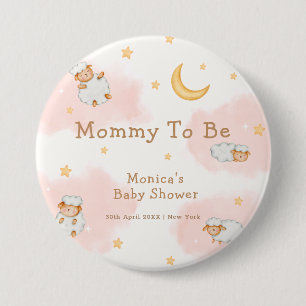 Macaron Rond 7,6 Cm Maman À Être Mouton Lune Étoiles Fille Baby shower