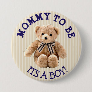Macaron Rond 7,6 Cm Maman à être, Teddy Bear Baby shower Button