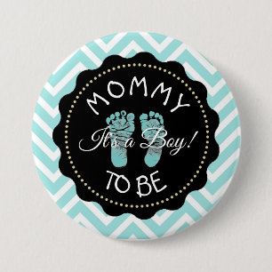 Macaron Rond 7,6 Cm Maman à être turquoise rayé Baby shower Chevron bo