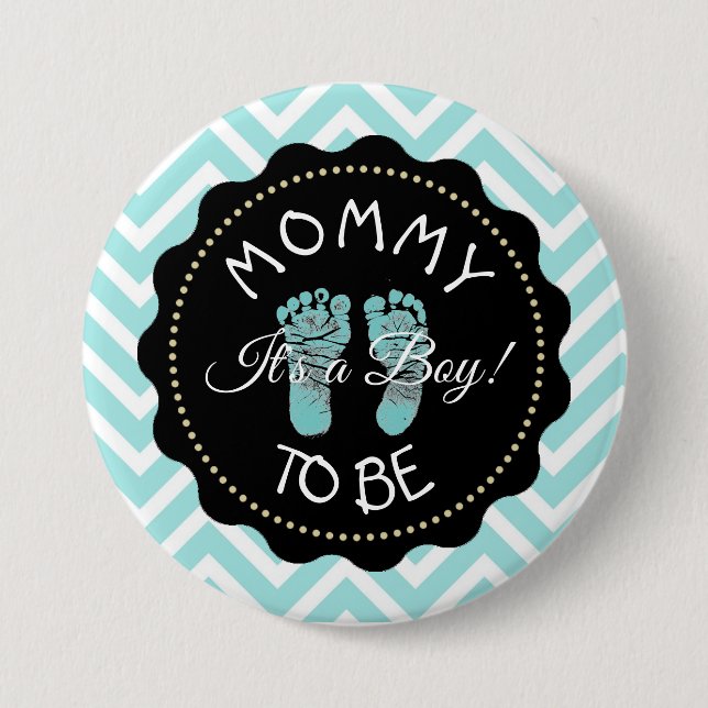 Macaron Rond 7,6 Cm Maman à être turquoise rayé Baby shower Chevron bo (Devant)