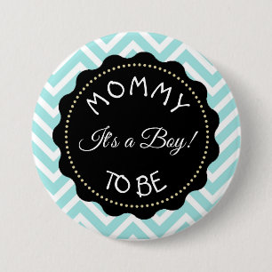 Macaron Rond 7,6 Cm Maman à être turquoise rayé Baby shower Chevron bo