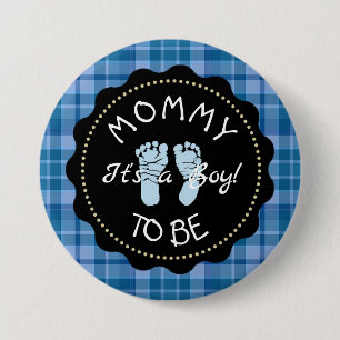 Macaron Rond 7,6 Cm Maman doit être bleu Plaid Baby shower bouton