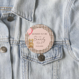 Macaron Rond 7,6 Cm Maman peut attendre bébé Baby shower fille