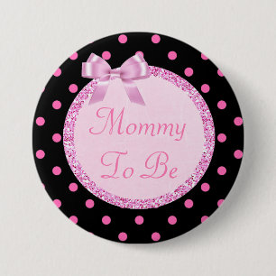 Macaron Rond 7,6 Cm Maman rose et noire à être Pin de baby shower