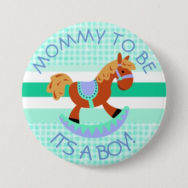 Macaron Rond 7,6 Cm Maman sera Cheval Rocker Baby shower Button (Devant)
