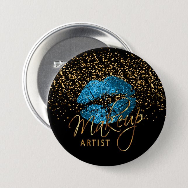 Macaron Rond 7,6 Cm Maquilleur professionnel - lèvres de bleu de (Devant & derrière)
