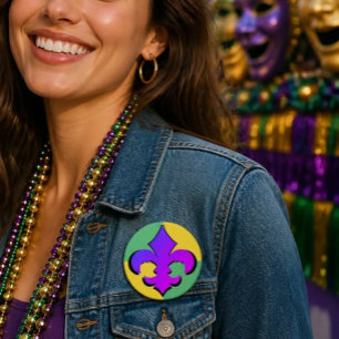 Macaron Rond 7,6 Cm Mardi Gras Boutons Fleur De Lis
