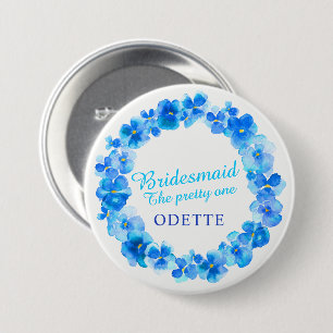 Macaron Rond 7,6 Cm Mariage bridesmaid pansy bleu fleur nom personnali