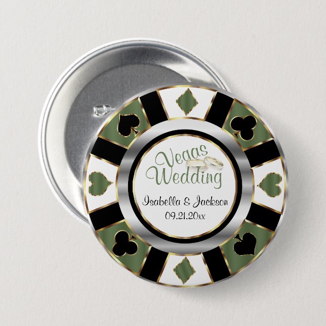 Macaron Rond 7,6 Cm Mariage de style Las Vegas - Vert (Devant & derrière)