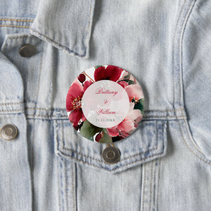 Macaron Rond 7,6 Cm Mariage Floral Rouge sur le Thème de Noël