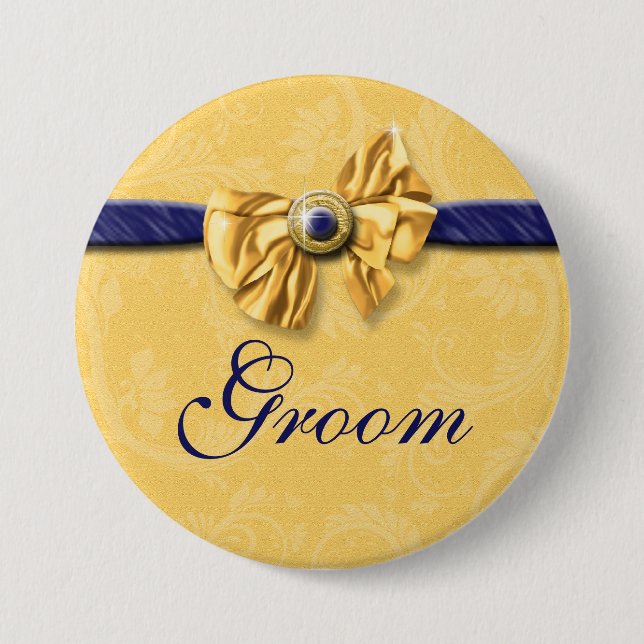 Macaron Rond 7,6 Cm Mariage nuptiale jaune de partie de marine (Devant)
