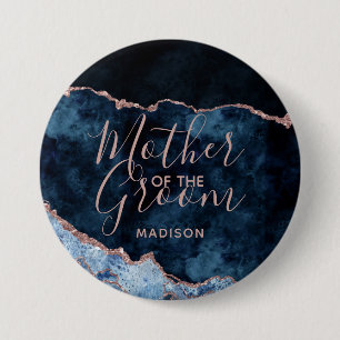 Macaron Rond 7,6 Cm Marine Blue & Rose Gold Agate Mère de la chambre