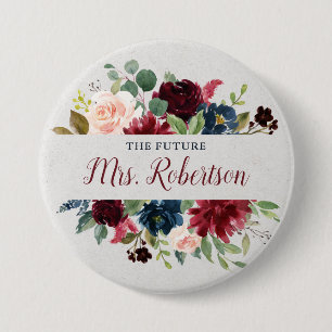 Macaron Rond 7,6 Cm Marsala et Mme personnalisée florale de marine