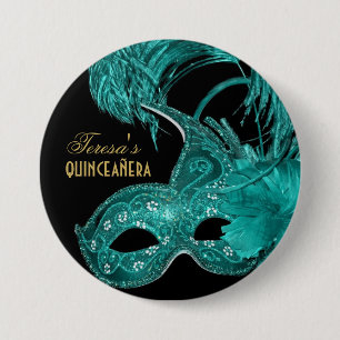 Macaron Rond 7,6 Cm Mascarade quinceañera anniversaire masque turquois