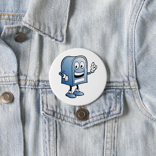 Macaron Rond 7,6 Cm Mascotte de boîte aux lettres joyeux bleu caractèr (Créateur téléchargé)