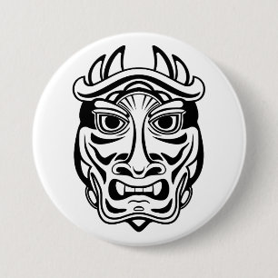 Macaron Rond 7,6 Cm Masque Oni japonais Art linéaire tribal démon