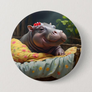 Macaron Rond 7,6 Cm "Matinage des lunettes : Baby Hippo se réveille da