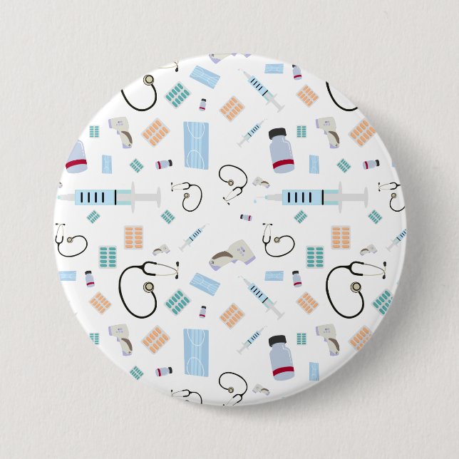 Macaron Rond 7,6 Cm Médecin de santé Motif Fournitures Médicales (Devant)