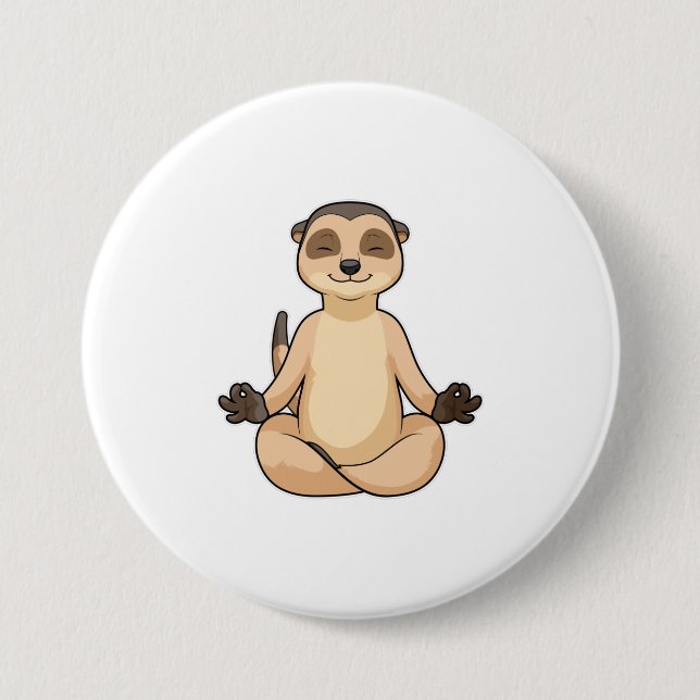 Macaron Rond 7,6 Cm Meerkat à la méditation de Yoga (Devant)
