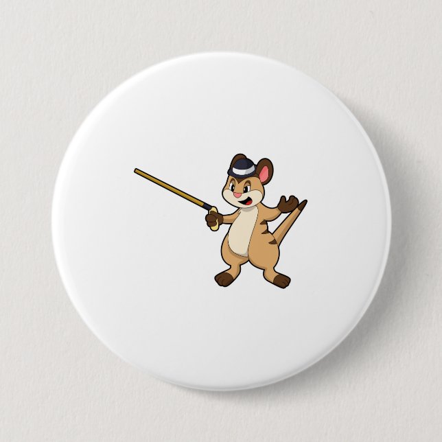 Macaron Rond 7,6 Cm Meerkat avec Casquette et bâton de marche (Devant)