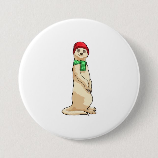 Macaron Rond 7,6 Cm Meerkat avec Casquette et Écharpe (Devant)