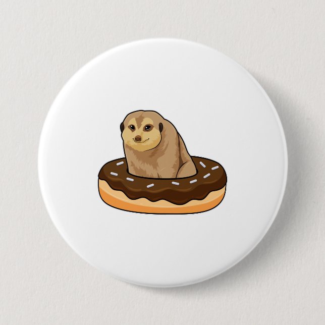Macaron Rond 7,6 Cm Meerkat avec Donut (Devant)