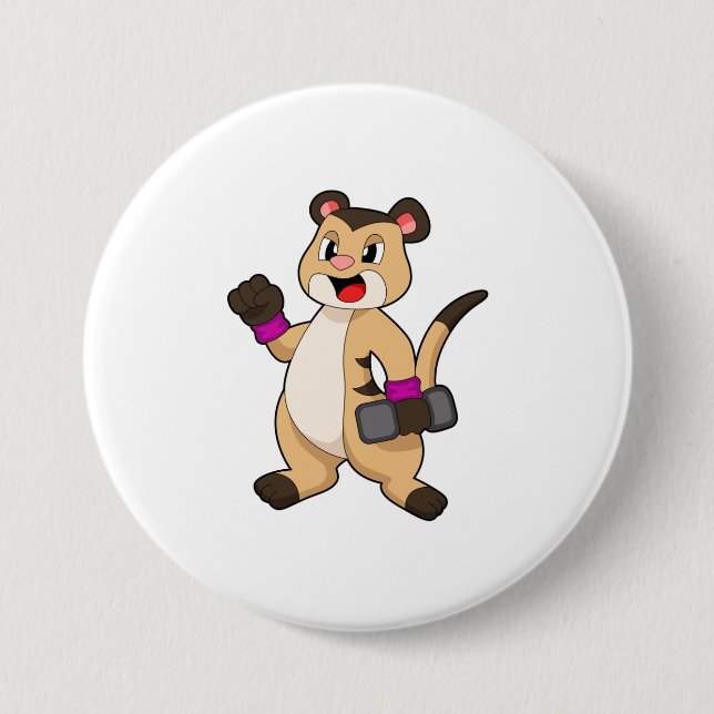 Macaron Rond 7,6 Cm Meerkat avec Dumbbell (Devant)