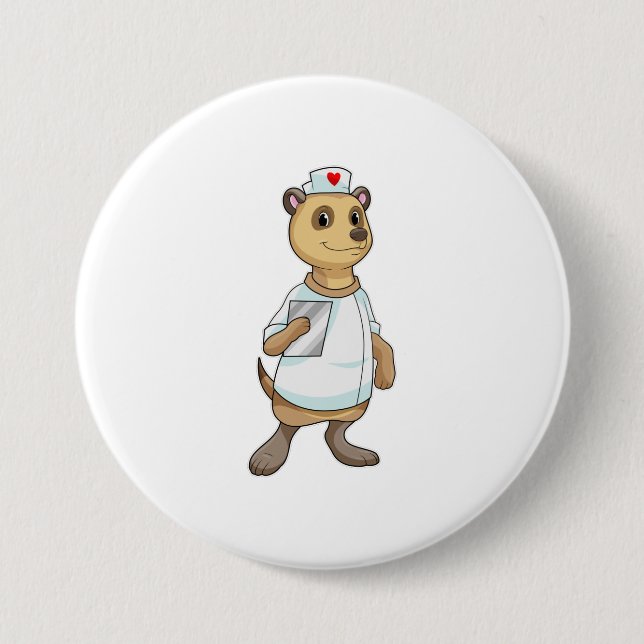 Macaron Rond 7,6 Cm Meerkat comme infirmière avec coeur (Devant)