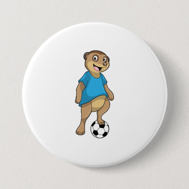 Macaron Rond 7,6 Cm Meerkat comme joueur de football avec Soccer (Devant)