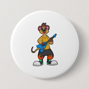 Macaron Rond 7,6 Cm Meerkat comme musicien avec guitare