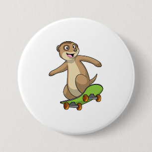 Macaron Rond 7,6 Cm Meerkat comme Patineur avec Skateboard