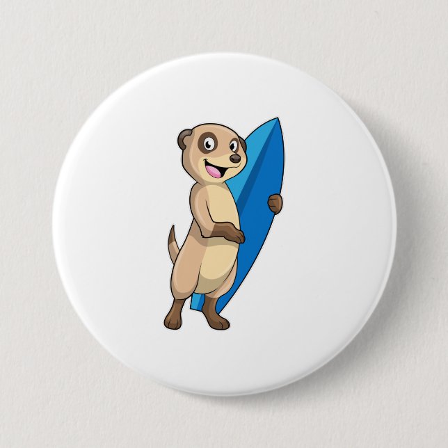 Macaron Rond 7,6 Cm Meerkat comme surfeur avec Surfer (Devant)