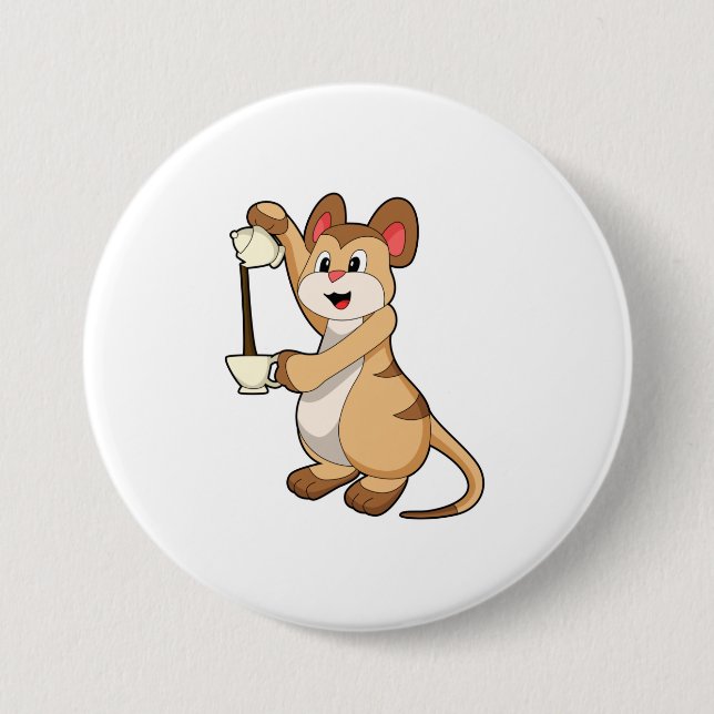 Macaron Rond 7,6 Cm Meerkat with coffee pot & coffee.PNG (Devant)