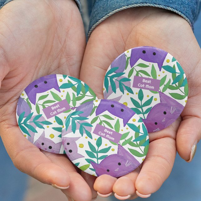 Macaron Rond 7,6 Cm Meilleure maman chat Chats et branches (Créateur téléchargé)