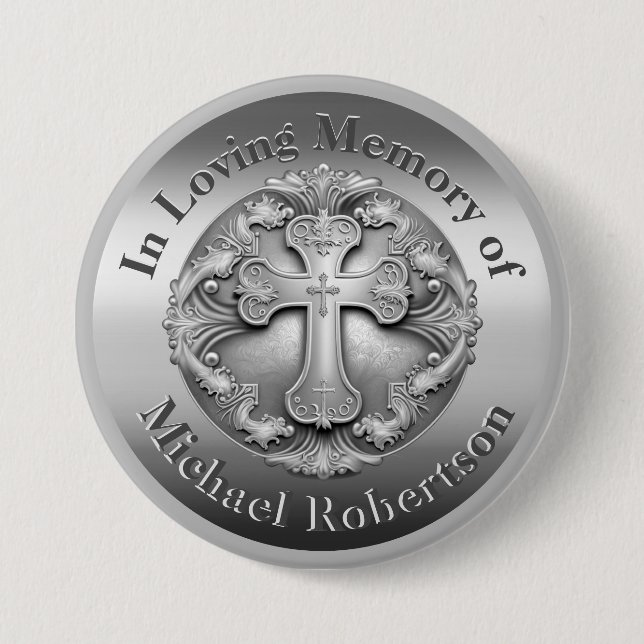 Macaron Rond 7,6 Cm Mémorial personnalisé avec croix (Devant)