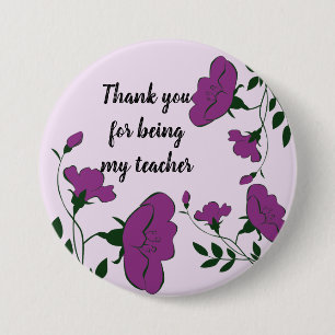 Macaron Rond 7,6 Cm Merci Enseignant Purple Appréciation Florale