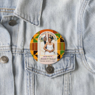 Macaron Rond 7,6 Cm MERCI FAVEURS INVITÉS Afrique Ghana Kente MARIAGE