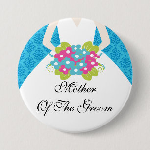 Macaron Rond 7,6 Cm Mère de damassé du bleu du bouton de marié/Pin