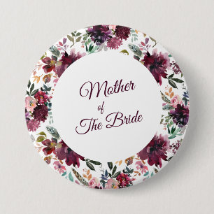 Macaron Rond 7,6 Cm Mère de la mariée motif floral de jardin burgundy
