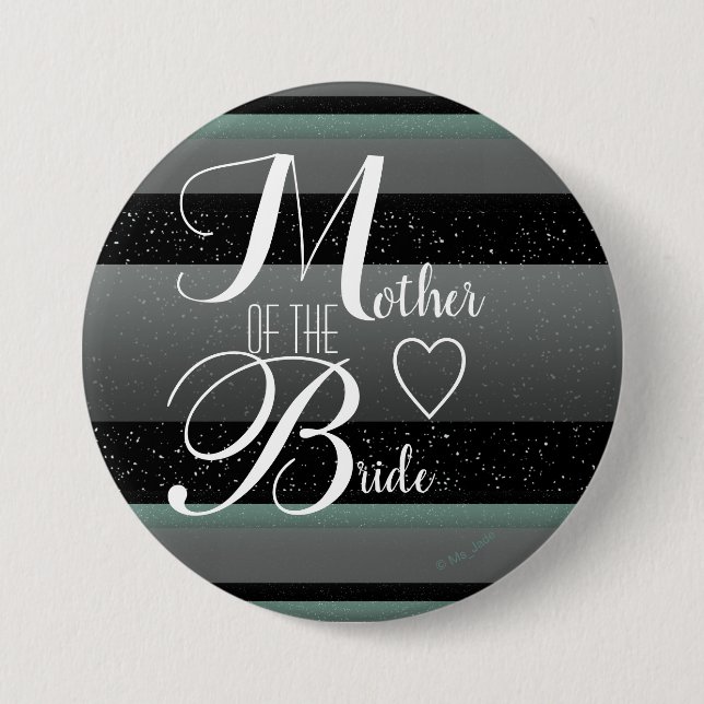 Macaron Rond 7,6 Cm Mère de la mariée rayée gris noir menthe chic (Devant)