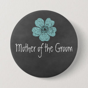 Macaron Rond 7,6 Cm Mère du Groom Wild Roses Turquoises Chalkboard