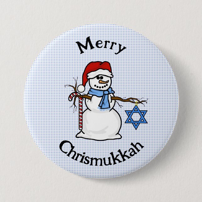 Macaron Rond 7,6 Cm Merry Chrismukkah Snowman Button (Devant)