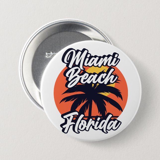 Macaron Rond 7,6 Cm Miami Beach, Floride (Devant & derrière)