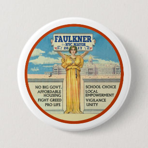 Macaron Rond 7,6 Cm Michel Faulkner pour le maire 2017 de New York