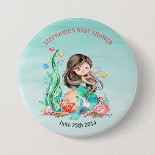 Macaron Rond 7,6 Cm Mignonne sirène d'aquarelle sous le Baby shower m