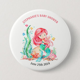 Macaron Rond 7,6 Cm Mignonne sirène d'aquarelle sous le Baby shower ma