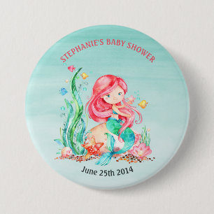 Macaron Rond 7,6 Cm Mignonne sirène d'aquarelle sous le Baby shower ma