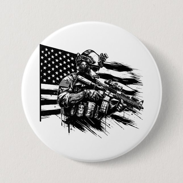 Macaron Rond 7,6 Cm Militaire Soldat Américain Drapeau Art Patriotique (Devant)