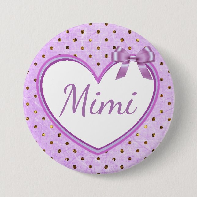Macaron Rond 7,6 Cm Mimi bouton pourpre de baby shower (Devant)