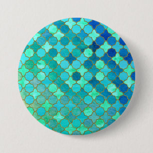 Macaron Rond 7,6 Cm Mint Aqua Turquoise Gold Oriental Marocain Carrela